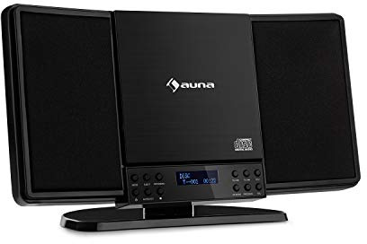 auna V14-DAB Vertical-Stereoanlage, CD-Player, FM und DAB+ Radiotuner, Bluetooth-Funktion, SlimDesign Concept, AUX-Eingang, Kopfhöreranschluss, kompatibel für Wandmontage, inkl. Fernbedienung, schwarz