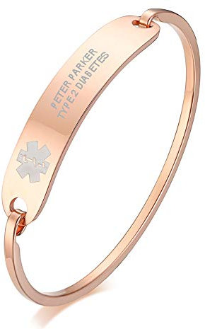 XUANPAI Customized Cuff Bangle Personalisierte Edelstahl Rose Gold Medical Alert Notfall ID Armband für Frauen