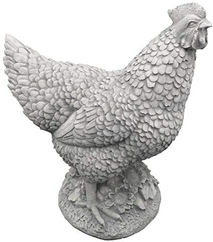 gartendekoparadies.de Huhn mit prächtigem Gefieder, Steinfigur, H. 35 cm, 13 kg, Grau, frostsicher aus Steinguss für Außenbereich