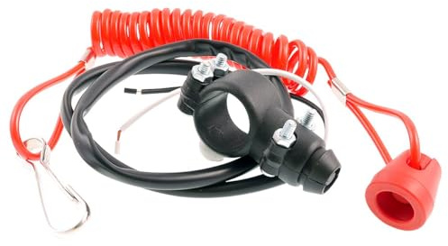 Interruttore di spegnimento accensione rosso racing (normalmente chiuso) con morsetto per manubrio, arresto di emergenza, cordino, universale, moto, scooter, ciclomotore, ATV