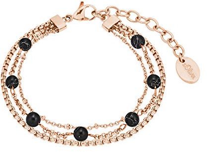 s.Oliver Armband Edelstahl Damen Armschmuck, mit Türkis synth., 16+4 cm, Schwarz, Kommt in Schmuck Geschenk Box, 2027606