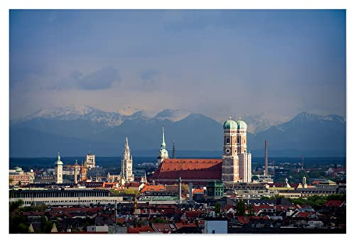 artboxONE Poster 120x80 cm München Städte München Evening Skyline - Bild München Bayern Frauenkirche