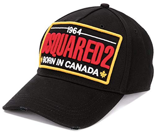 DSQUARED2 Oversized Fighter Patch Logo Baseballcap Cap Kappe Basebalkappe Hat Black