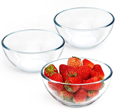 NUTRIUPS Glasschale Glas Rührschüsseln Set Glas Salatschalen Glasschalen Glas Rührschüsseln Mikrowellengeeignet Klarglasschalen zum Mischen, Aufbewahren, Vorbereiten von runden Schüssel (5 Zoll)