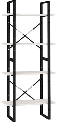 vidaXL Massivholz Kiefer Bücherregal 4 Fächer Industriestil Standregal Wandregal Bürorregal Aktenregal Regal Mehrzweckregal Weiß 60x30x140cm