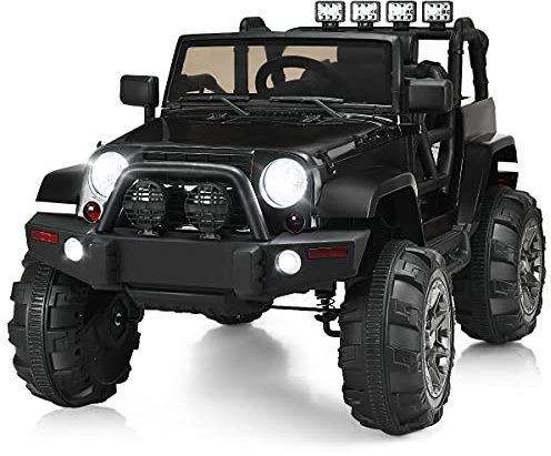 COSTWAY 12V Kinderauto mit 2,4G-Fernbedienung, Elektroauto mit MP3, Musik, Hupe und Scheinwerfer, Jeepauto 3-6 km/h, Kinderfahrzeug für Kinder von 3-7 Jahren (Schwarz)