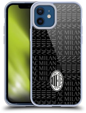 Head Case Designs Offiziell Offizielle AC Milan Schwarz Und Grau Wappen Muster Soft Gel Handyhülle Hülle kompatibel mit Apple iPhone 12 / iPhone 12 Pro