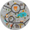 the carpet Happy Life Kinderzimmer, Kinderteppich, Spielteppich, Waschbar, Straßenteppich, Straße, Dschungel, Tiere, Auto, Grau, 160 cm Rund