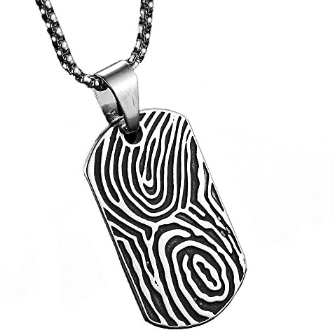 PAMTIER Damen Herren Blume Fingerabdruck Anhänger Halskette Edelstahl Halskette Kette Schwarz
