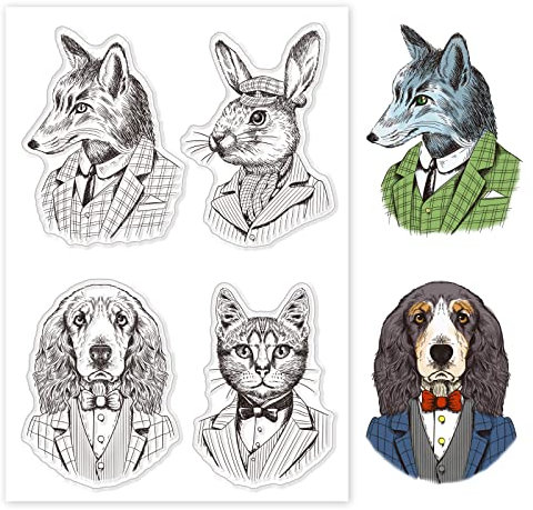 GLOBLELAND Transparente Stempel für DIY Scrapbooking, Dekoration, Wolf, Kaninchen, Schaf, Katze, Hund, Haustier, transparente Silikonstempel für die Herstellung von Karten, Fotoalben, Dekoration