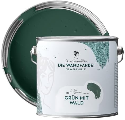 MissPompadour edelmatte Wandfarbe Grün mit Wald 2,5L - sehr hohe Deckkraft - geruchsneutrale, spritzfreie Farbe - atmungsaktive, wasserbasierte Innenfarbe/Deckenfarbe - Die Wertvolle