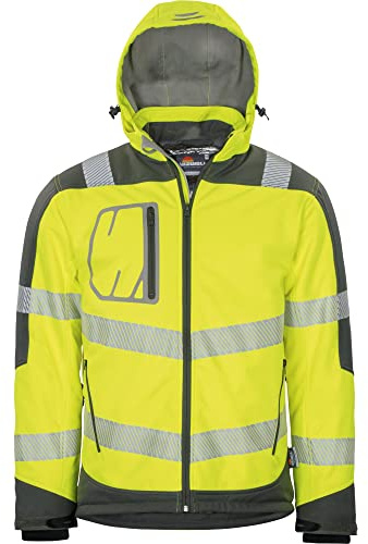 Vizwell Winter Softshelljacke Warnschutz Jacke Winterjacke leuchtgelb-grau (3XL)