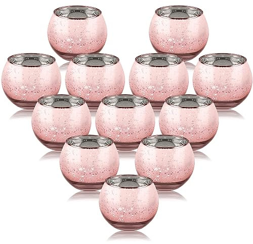 LALAGO 12 pièces Rond Verres à Bougie Chauffe-Plat, Tissés Porte-Bougie Chauffe-Plat en Verre, Porte-Bougie Chauffe-Plat,Verres à Bougie pour Bougie Chauffe-Plat Décoration Noël Mariage(Rose)