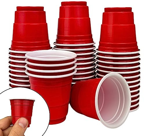 50 Kleine Rote Party Becher, 2 Oz ca. 5 cl. Red Shot Cups Plastik wiederverwendbare Schnapsgläser Original von MBP MybeerPong®