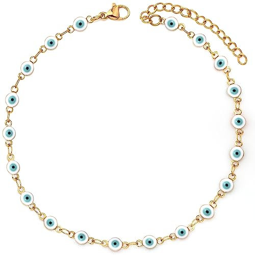YeGieonr Gold Evil Eye Armband für Damen, 18K Vergoldetes Edelstahl Schutz Armband Fußkettchen, Personalisiert Schmuckgeschenk für Frauen und Mädchen (Modern-E)