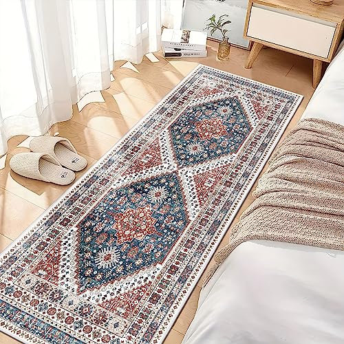 Madane Boho Flur-Läufer Teppich – 5 x 5 Teppich, Läufer, waschbar, Läufer, rutschfest, niedrigflorig, Küchenläufer, Teppich, Waschküche, Persischer Überwurf für Eingang, Schlafzimmer, Wohnzimmer (60 x