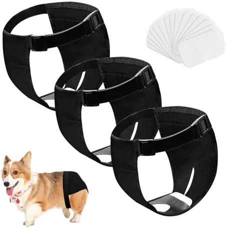 Magrimaxio Läufigkeitshose Für Hündinnen, 3 Pack Wiederverwendbare Hundewindeln mit 30 Hygienepad Waschbare für Hündinnen, Höschen für Hunde Hose Läufigkeit, Schutzhose Läufige Hündin, Schwarz (L)