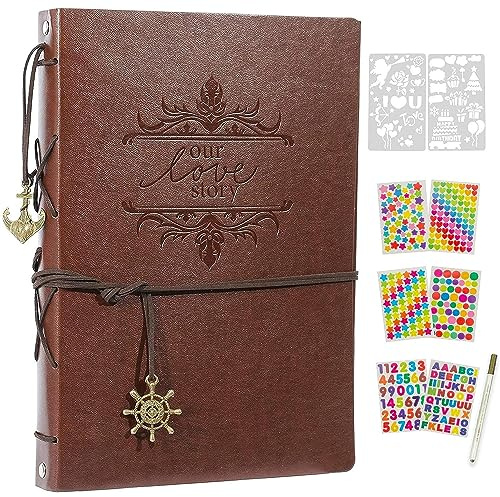 AIOR Fotoalbum Selbstklebende 60 Weißen Seiten, Leder Fotoalben Scrapbook | DIY Album, Fotoalbuch zum Selbstgestalten, Hochzeit Jahrestag Geburtstag Geschenke, Liebe
