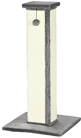 PawHut Poste Rascador para Gatos Altura 81 cm Rascador para Gatos Arañador para Gatos con Poste de Sisal y Bola Colgante 41x41x81 cm Gris