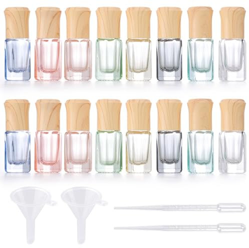 16 Stück Ätherische Öle Roller Flaschen,Glas Roller Flaschen,Roll On Flasche Leer 6ml mit Edelstahl Roller Bällen,Nachfüllbar Roll-on Multicolor Glasflaschen für Ätherisches Öl Aromatherapie Parfüm