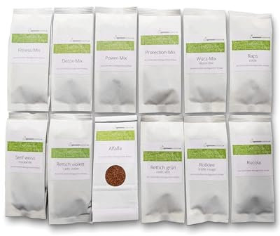 biosprosser bio Vielfalt 12er Box Samen für Keimglas 1.075kg - mit 12 der beliebtesten Sprossensorten - Keimsprossen Samen für Sprossenglas - Microgreens Samen geprüft & abgefüllt in der Schweiz