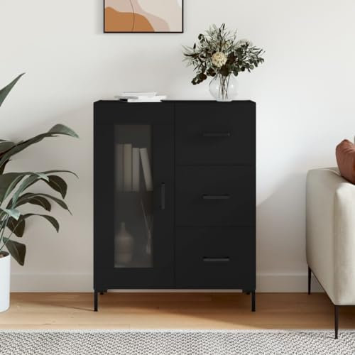 Hovothy Sideboard 69,5x34x90 cm Beistellschrank Highboard Komodenschrank Buffets Büromöbel Sideboard Wohnzimmer Schrank Vintage Sideboard Schlafzimmer Bücherregal Hochschrank Schwarz