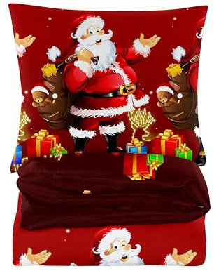 Cotton Market Bettwäsche - Bettwäsche Baumwoll-Mikrofaser - Weihnachts Bettwäsche - Bettwäsche-Sets 3 Teilig - Bettbezug 200x200 cm und 2 Kissenbezug 70x80 cm - Weihnachtsmann, Rot