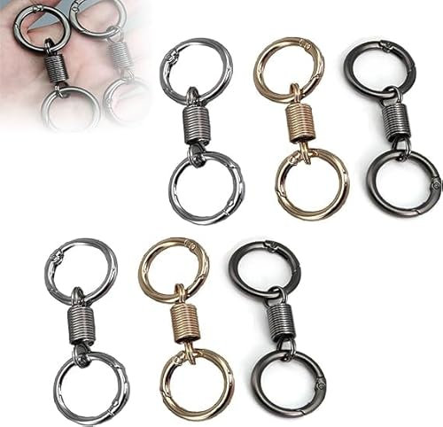Qklovni Nordic Retro Spring Double Ring Keychain Spring Shaped Keychain, Zinc Alloy Key Chain with Key Ring, 6 Stück, 8cm