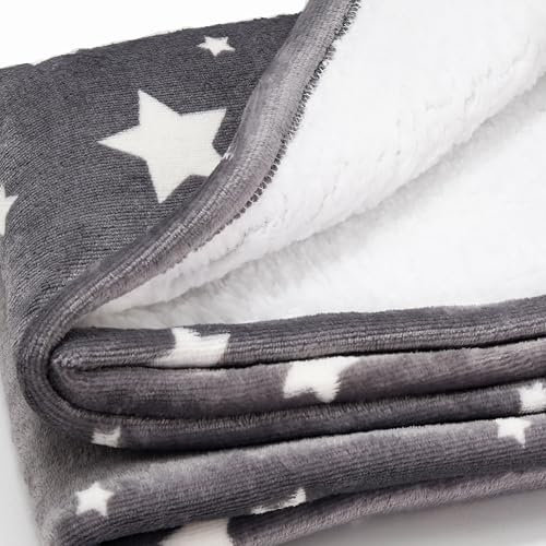 FENSILO Babydecke Bettdecke Kinderwagen Geschenk Decke Baby-Überwurfdecke Kinderdecke Kuscheldecke Tagesdecke Plüsch warme 94x72 Neugeborene Krabbeldecke Gray Stars