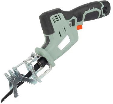 Seghetto Tagliarami a Batteria per Potatura - Sega Alternativa Cordless, con Scarpa Inclinabile 45°, 1300mAh, Taglio Legno e Cartongesso 90mm, Metallo 3mm, 3 Lame Incluse, 12V