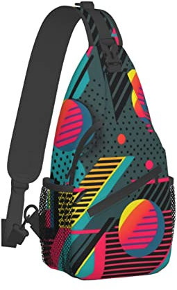 Retro 80er 90er Jahre Geometrischer Crossbody-Rucksack für Damen und Herren, Brustschlinge, Rucksack, lässig, für Reisen, Wandern, Retro 80er 90er Jahre Geometric4, One size