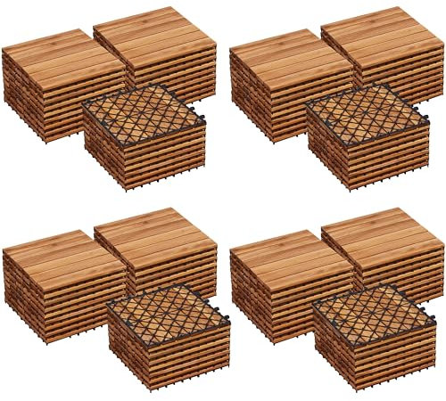 Yaheetech 4 Pack Waterproof Acacia Wood Interlocking Decking Tiles Flooring Tiles 30×30cm for Outdoor & Indoor,Patio,Balcony,Garden,Total 108pcs