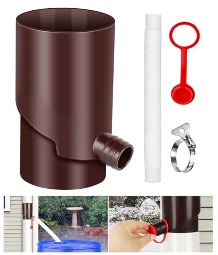 Raccoglitore acqua Piovana,Deviatore per Pluviali,Kit per Pluviali,Adatto per scarichi rotondi da 10 cm,Con tubo flessibile da 5 piedi,devia l'acqua in un barile per la pioggia.Marrone