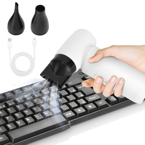 Elektrische Staubgebläse, PC Gebläse Druckluftspray Reinigungsset mit 3 Düsen Kleines Auto Staubsauger Handheld Dusters, für Laptop Tastatur Auto Bürogeräte Sofa 80000RPM (Weiß)