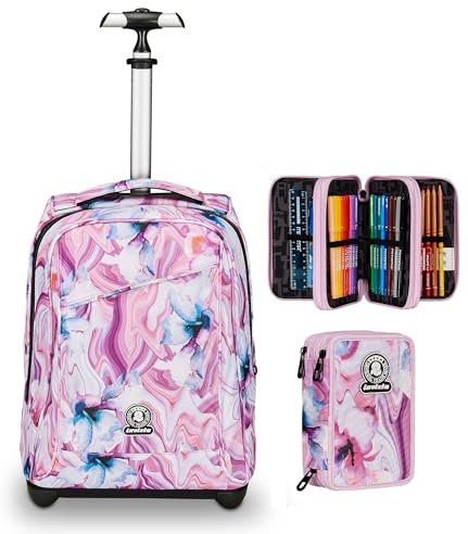 Invicta Trolley Scuola Benin Fantasy GRS, Rosa e Viola, Tasca porta Borraccia + Astuccio Triplo Scomparto,Rosa e Viola Bambina Ragazza
