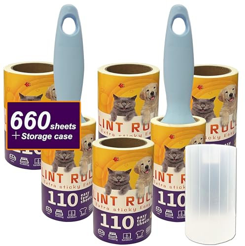 ANAMPION Extra Sticky Fusselrolle 660 Blatt, Lint Roller für Tierhaare, Wiederverwendbare Fusselrolle für Kleidung,Teppich,Sofa(2 Griffe + 6 Roller + 1 Schutzhülle)