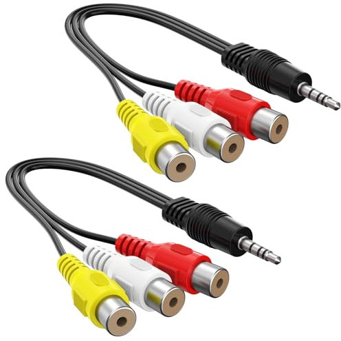 AV Adapter 2 Pack, 3.5mm to 3 RCA Video Component Cable Replacement for TCL Roku TV, Input Adapter