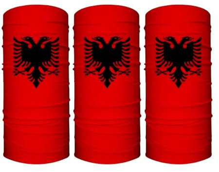 Lot de 3 bandanas avec drapeau albanais, masque multifonctionnel, cache-cou, cagoule, évacuation de l'humidité, protection solaire et respirant, convient pour l'équitation, la randonnée, la pêche,
