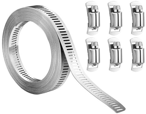 Yuiturt 3m/9.8ft Hose Clamp Kit, 6 Heavy-Duty Adjustable Jubilee Clips, Stainless Steel Worm Gear Hose Clips with Fasteners for Pipe, Plumbing, Fuel Line, Intercooler Tube, Exhaust Ducting