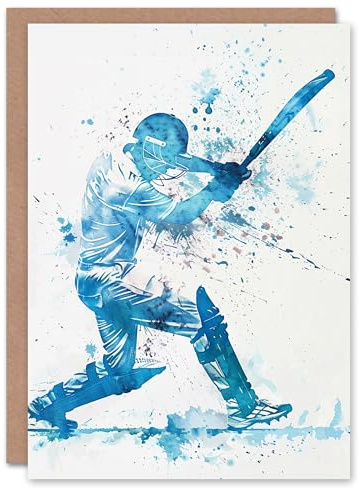 Artery8 Cricket Batsman Sport Action Shot Watercolour For Him Man Birthday Card