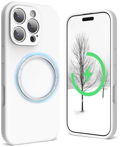 SURPHY Magnetic Design for iPhone 16 Pro Max Case, Liquid Silicone Protection for Each Lens Shockproof Gel Rubber Phone Case for iPhone 16 Pro Max 6.9 inch 2024, White