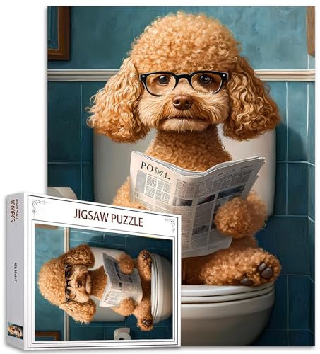 Poodle Toilet Seat Cover 1000 Piece Jigsaw Puzzles for Adults 27×20 Inches Animal Puzzles Puppy Puzzle Challenging Family Activity Games Colorful DIY Handwork Craft Puzzle for Home Decor Gifts