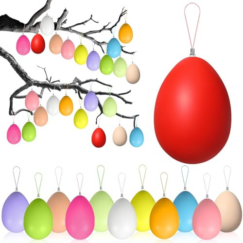 ZZOUFI Uova di Pasqua Decorative, 36pcs Ovetti Pasquali da Appendere, Uova Colorate per Albero di Pasqua Esterno, Decorazioni Uova di Pasqua Fuori Finte
