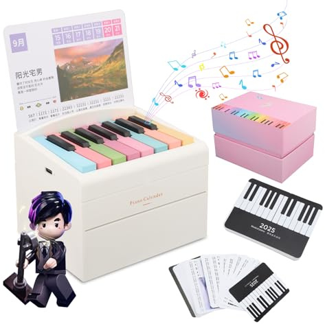 Gugxiom Klavierkalender 2025, spielbarer Klavier-Tischkalender 2025 mit 52 Wochen Musikblättern in 27 Karten, Mini 3D Kalender mit Musik für Fans, Freunde, Klavierliebhaber
