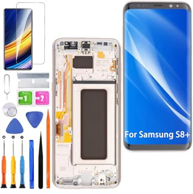 HLYGZX Écran pour Samsung Galaxy S8+ Plus TFT G955F G955FD Écran LCD de Rechange Assemblée réparation Kit (Doré avec Cadre,Pas d'empreintes digitales,Écran Non courbé)