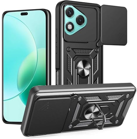 JDXHFF Hülle Kompatibel mit Honor 400 Lite (6.7) Schwarz | Weiche TPU und Hart PC Silikon Tasche Schutzhülle mit 360 ° Grad Ring Ständer Case Black