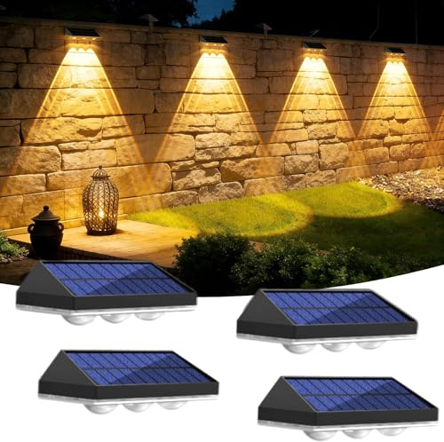 Caldarax Solarlampen für Wand Außen, Solar Wandleuchte Aussen Garten, mit 3 Farbmodi, IP65 Wasserdicht, Helle Solarbetriebene Gartenzaunlichter, Geländer, Terrasse, Deck, Stufen, Treppen, 4 Stück