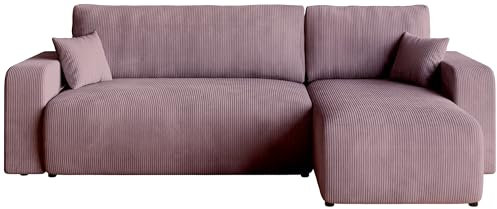 Sofa mit Schlaffunktion Couch L Cordstoff Sofa Bettkasten Schlafsofa für Wohnzimmer freistehend PUMI L Relaxsofa 3 sitzer 244x148x82 cm Rosa