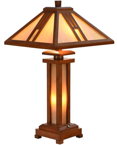 Bieye L30796 Mission Tiffany-Stil Buntglas Tischlampe mit hölzernen Basis, 26 Zoll hoch