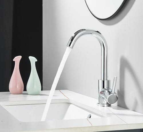 LLFFSSDG Wasserhahn Bad Hoch Waschtischarmatur Edelstahl mit 360° Drehbarem Auslauf: Trinkwasser-Mischbatterie für Warm/Kaltwasser, Einfache Montage - Ideal für Badezimmer, Küche & Wohnmobil